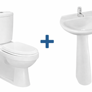 Inodoro Mochila Oslo +  Lavatorio y pedestal Blanco Acuacer